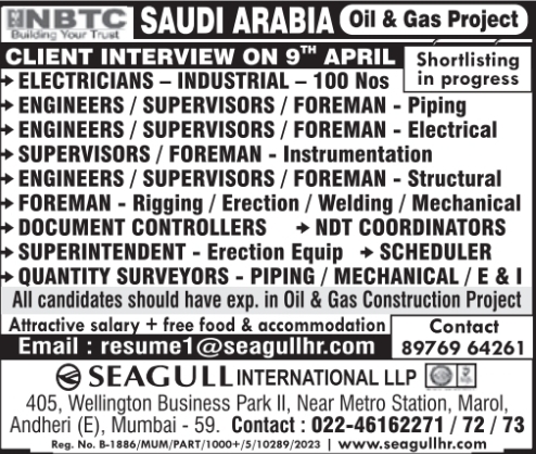 Urgent Hiring for Saudi Arabia