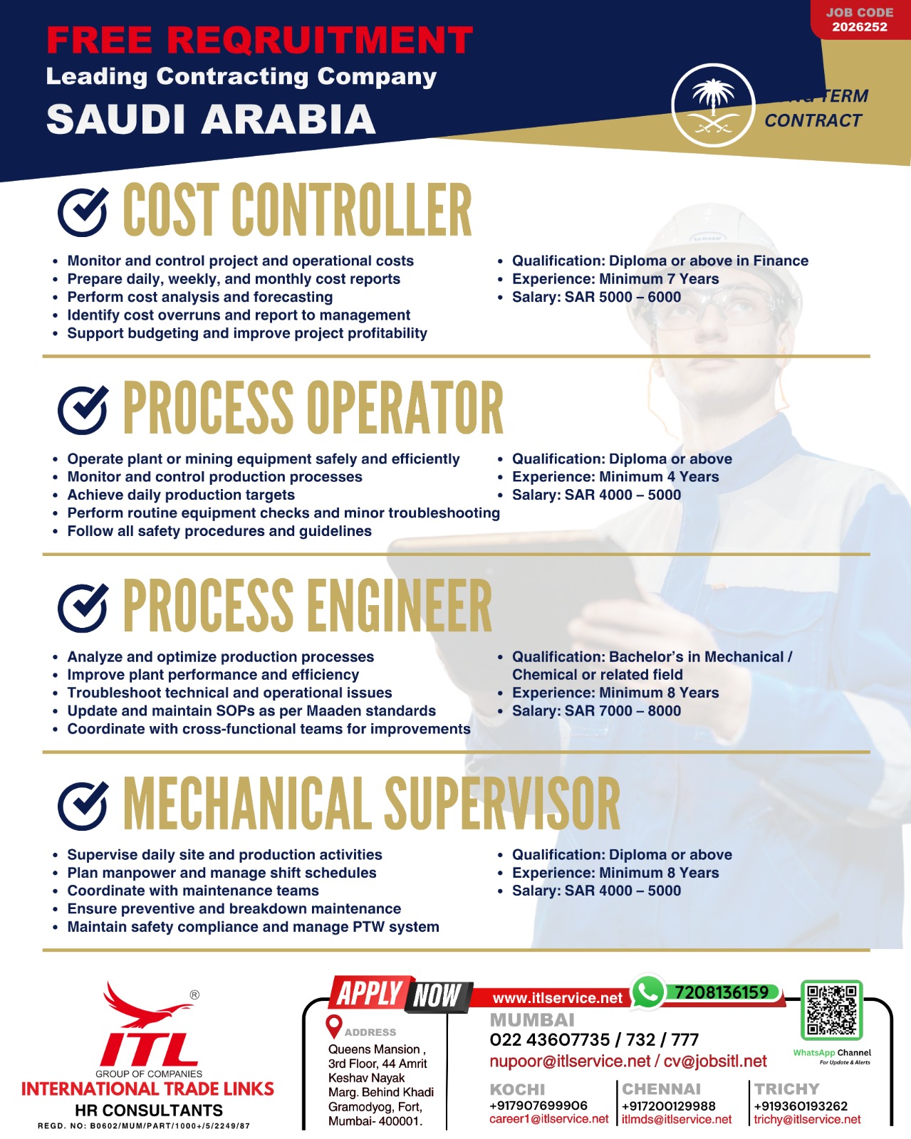 Urgent Hiring for Saudi Arabia