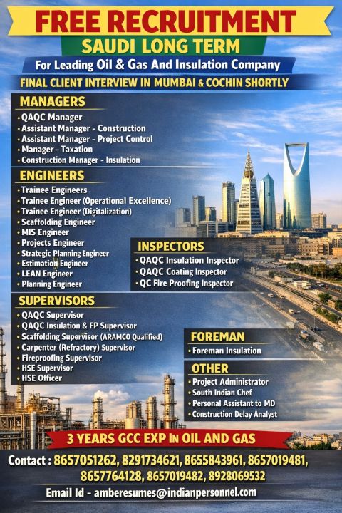 Urgent Hiring for Saudi Arabia