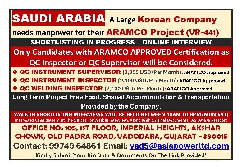 Urgent Hiring for Saudi Arabia