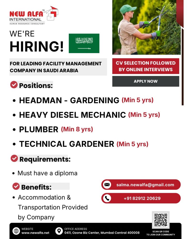 Urgent Hiring for Saudi Arabia