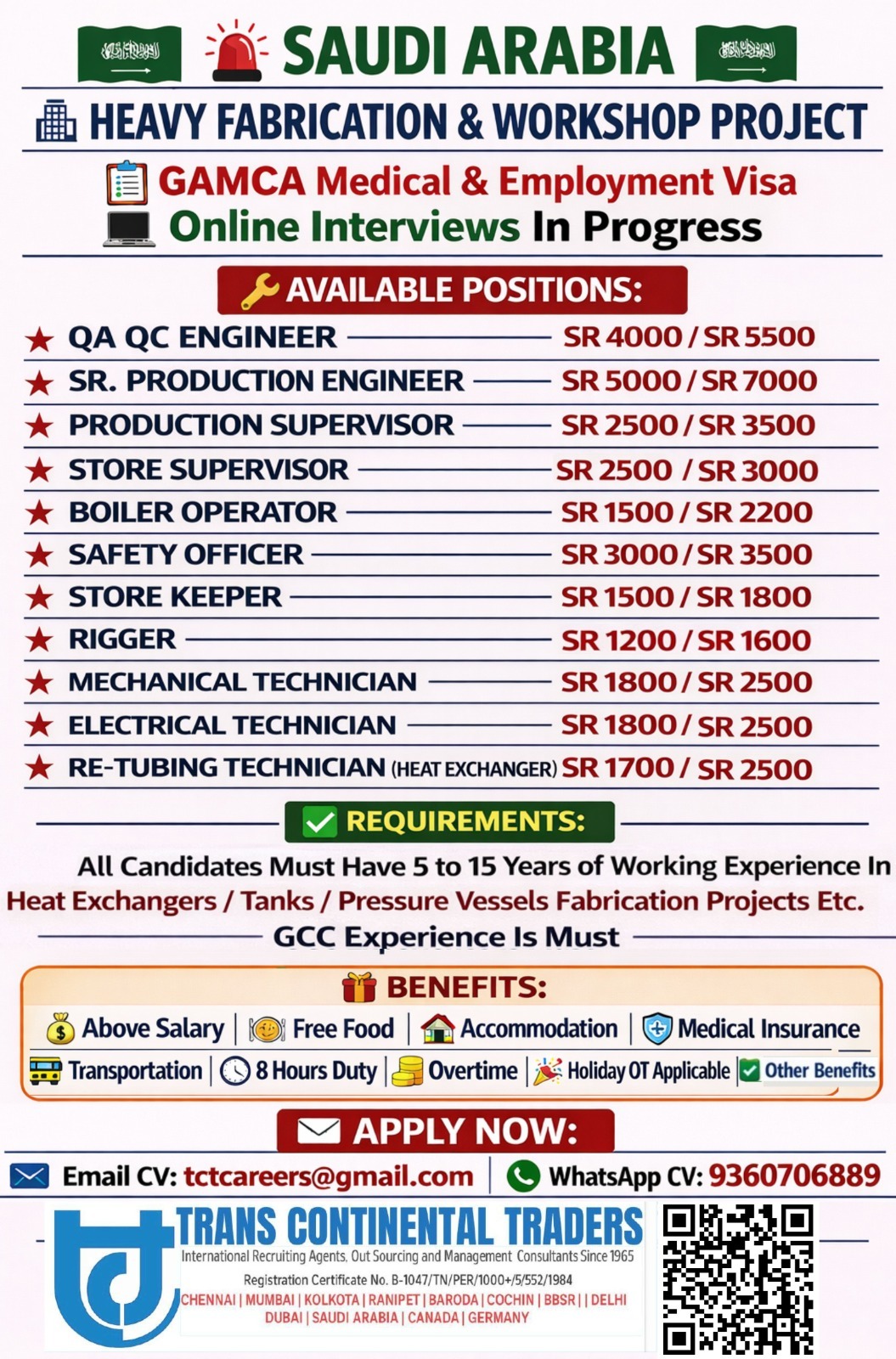 Urgent Hiring for Saudi Arabia