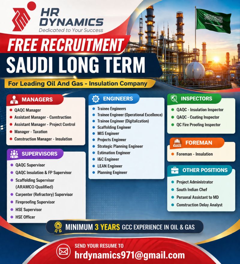 Urgent Hiring for Saudi Arabia
