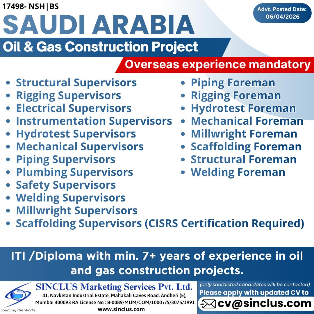 Urgent Hiring for Saudi Arabia