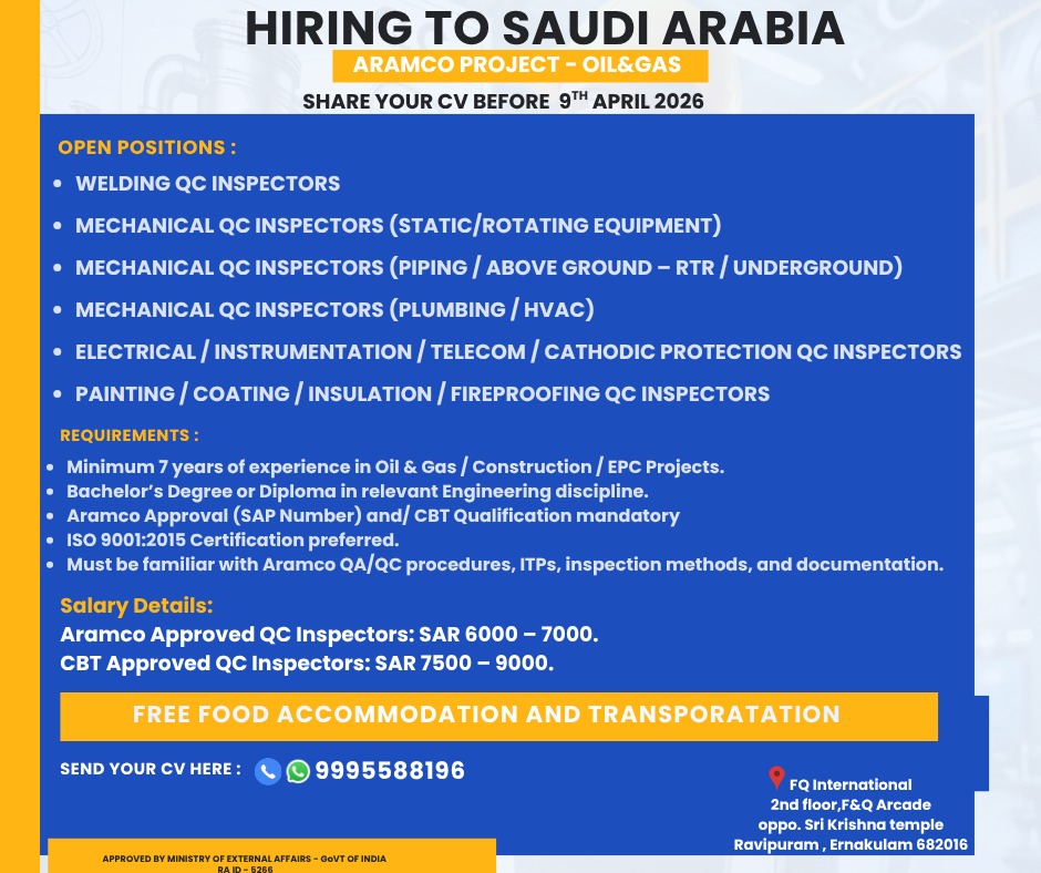 Urgent Hiring for Saudi Arabia