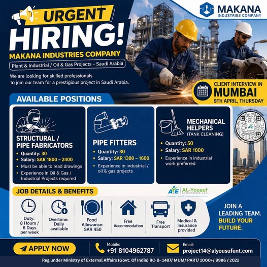 Urgent Hiring for Saudi Arabia