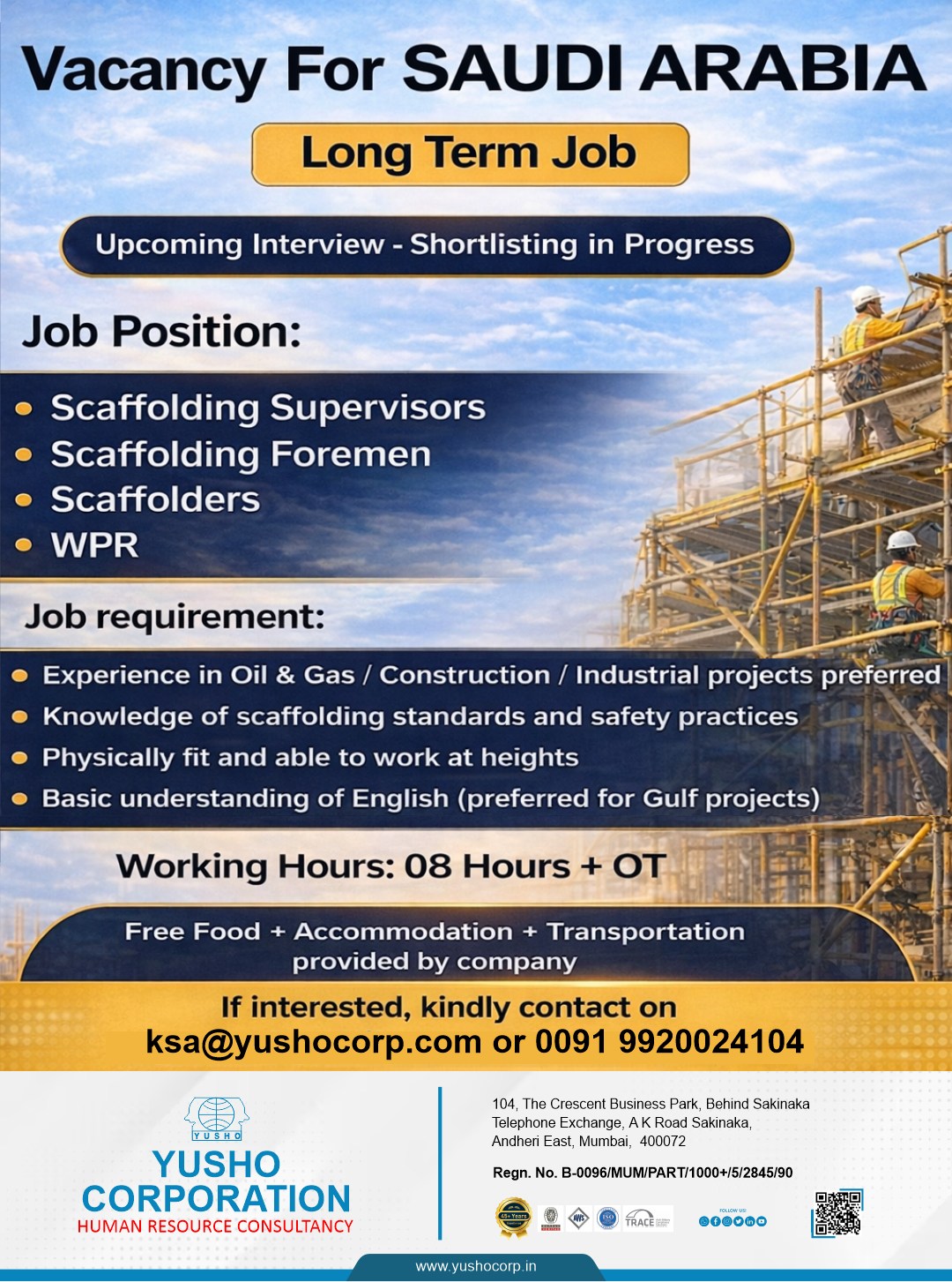 Urgent Hiring for Saudi Arabia