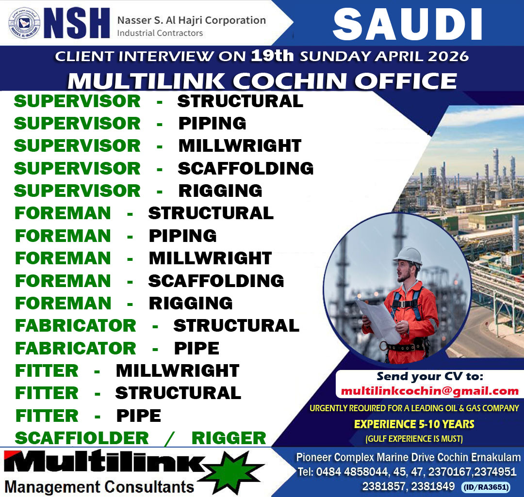 Urgent Hiring for Saudi Arabia