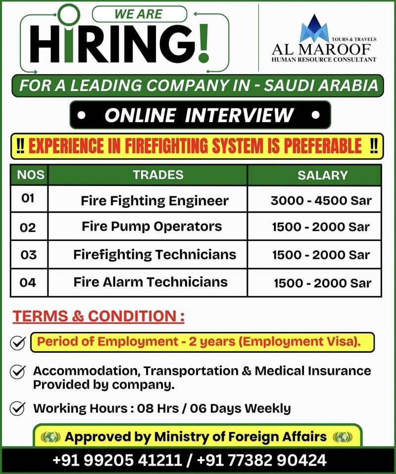 Urgent Hiring for Saudi Arabia