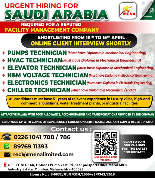 Urgent Hiring for Saudi Arabia