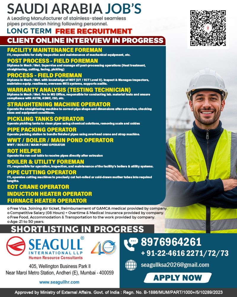 Urgent Hiring for Saudi Arabia