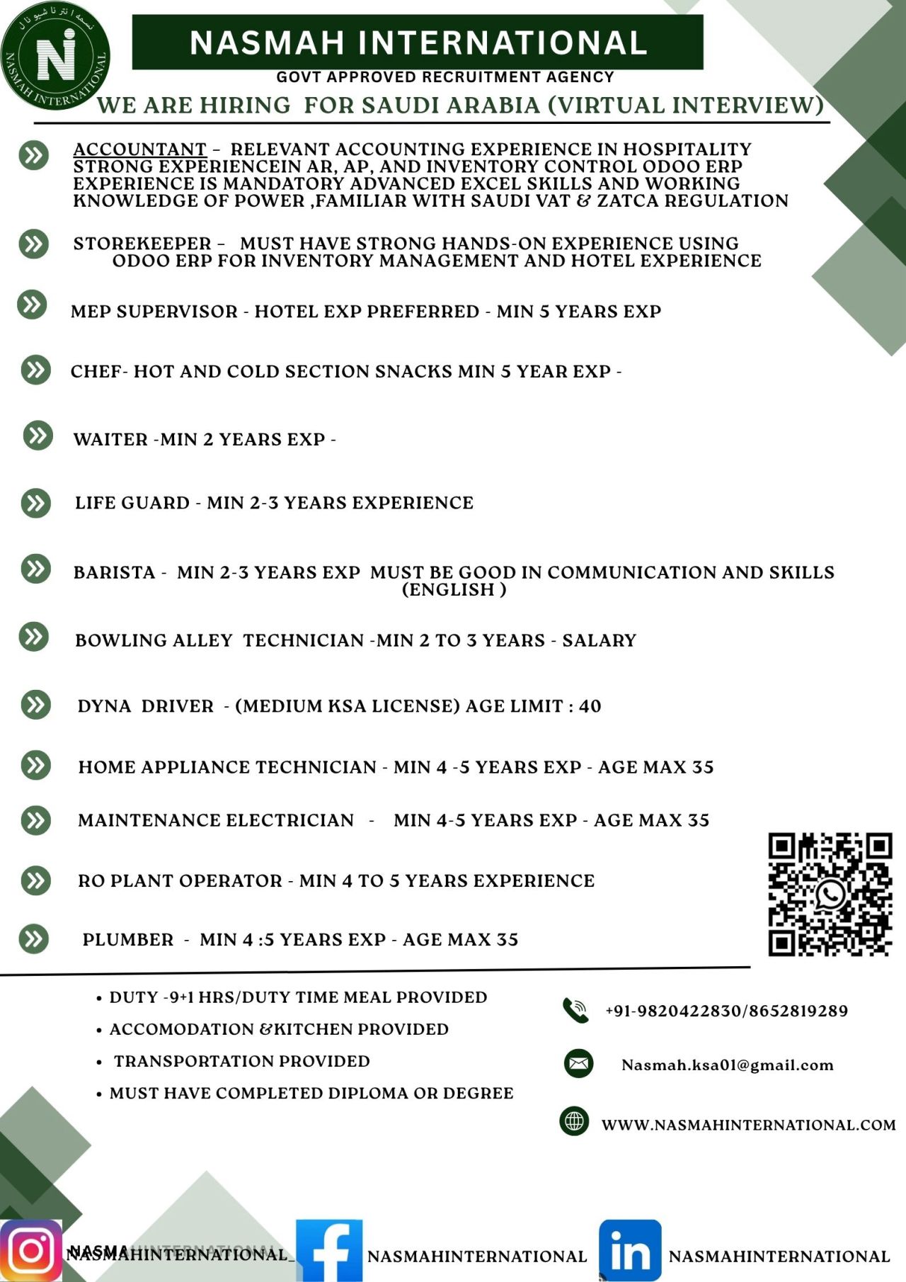 Urgent Hiring for Saudi Arabia