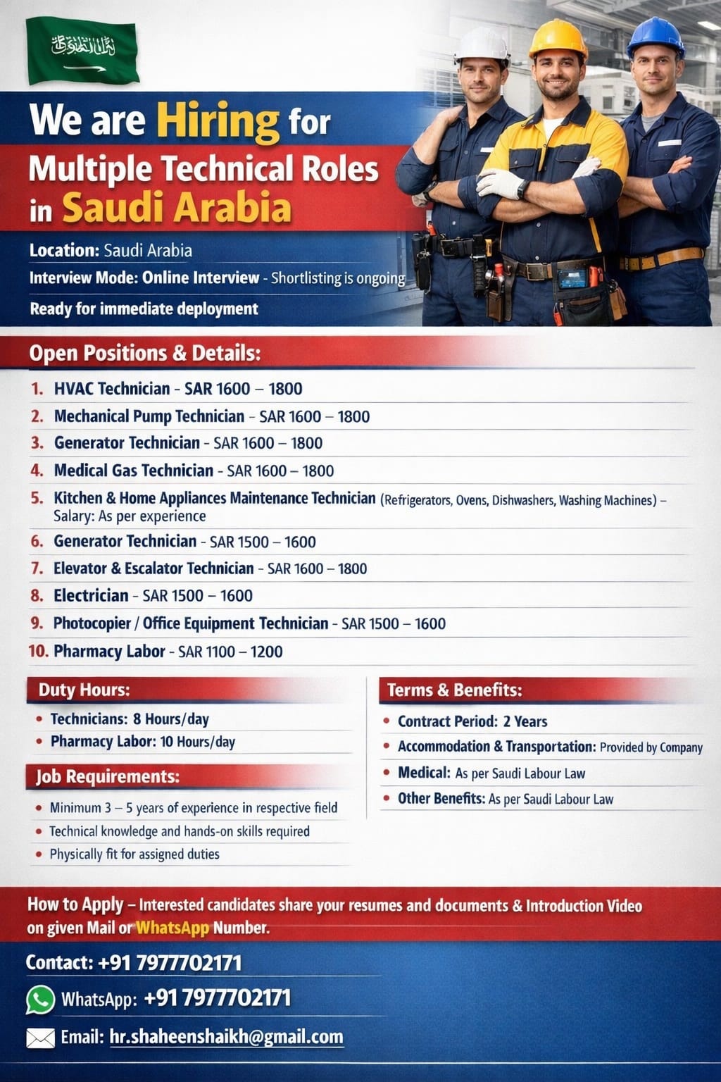 Urgent Hiring for Saudi Arabia