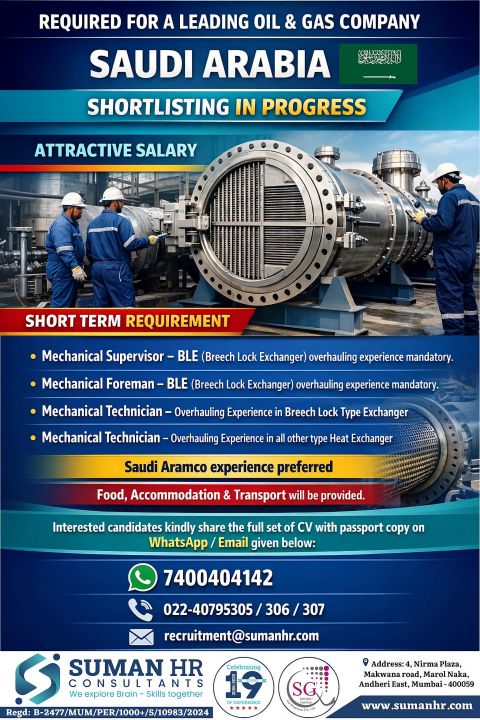 Urgent Hiring for Saudi Arabia