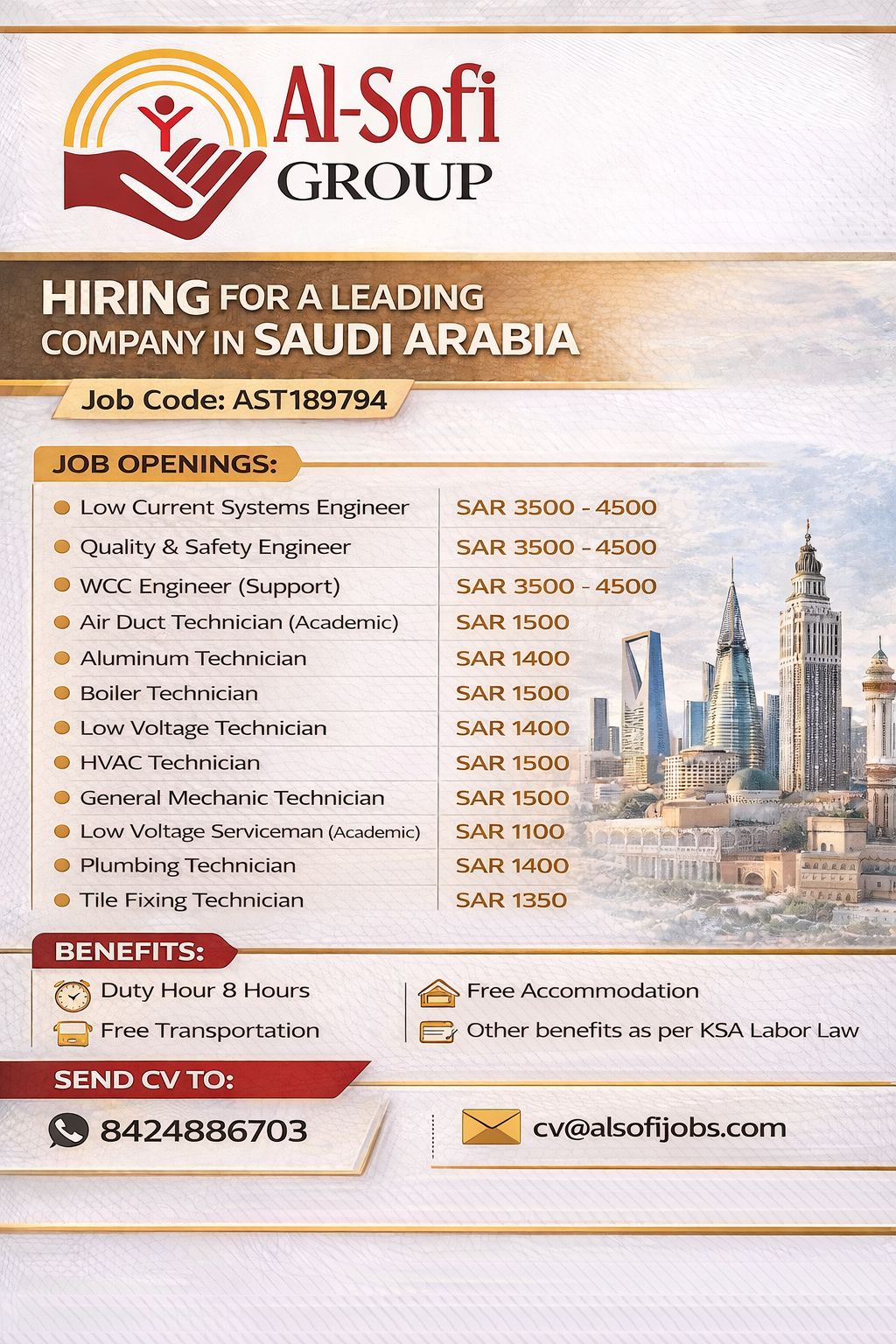 Urgent Hiring for Saudi Arabia