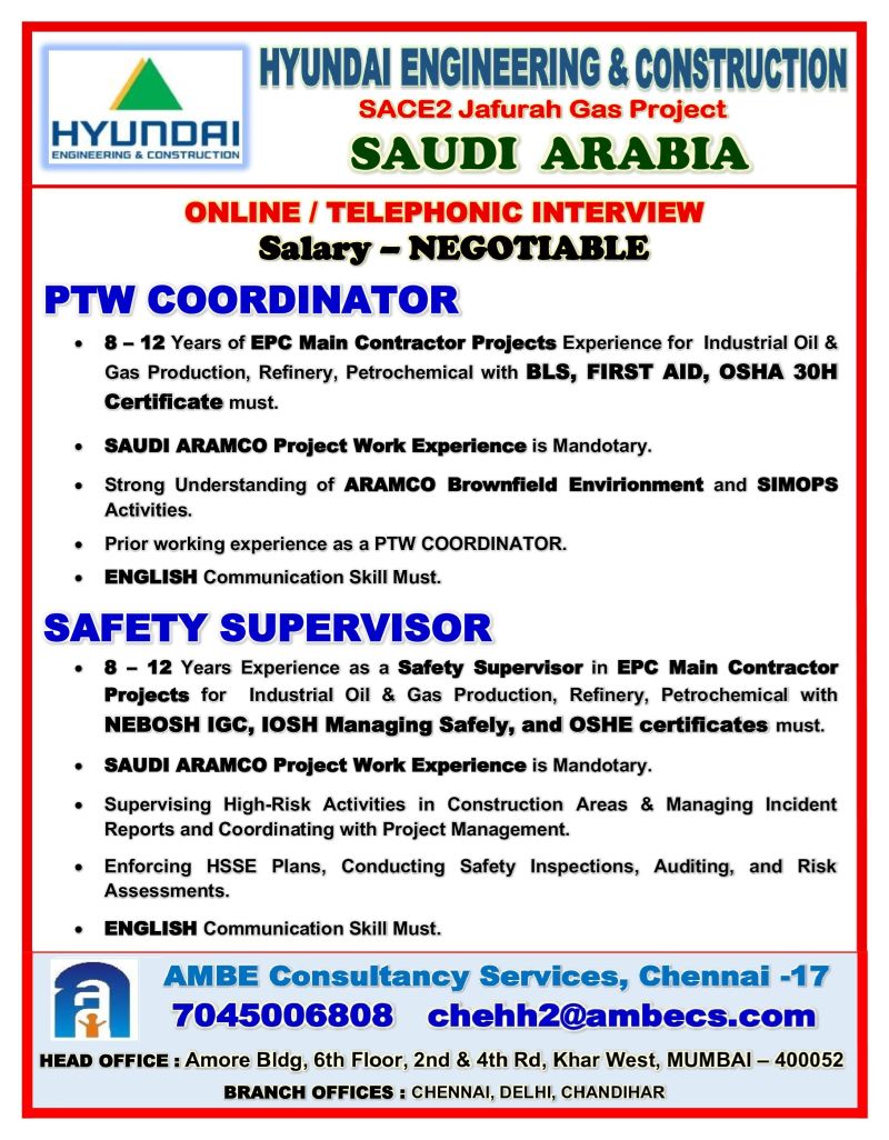 Urgent Hiring for Saudi Arabia