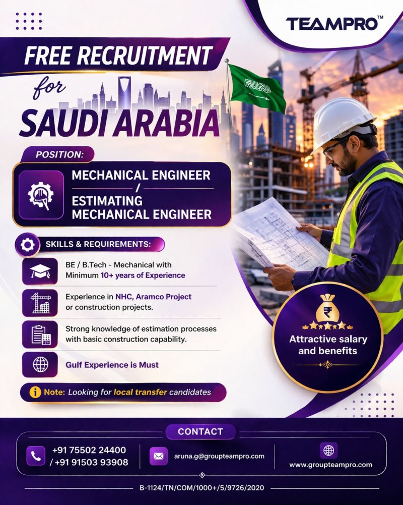 Urgent Hiring for Saudi Arabia