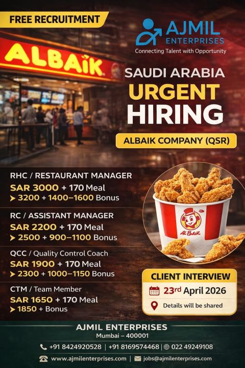 Urgent Hiring for Saudi Arabia