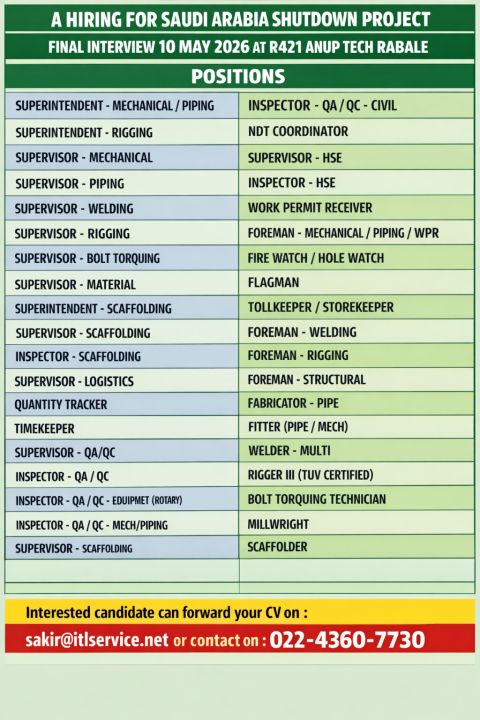 Urgent Hiring for Saudi Arabia