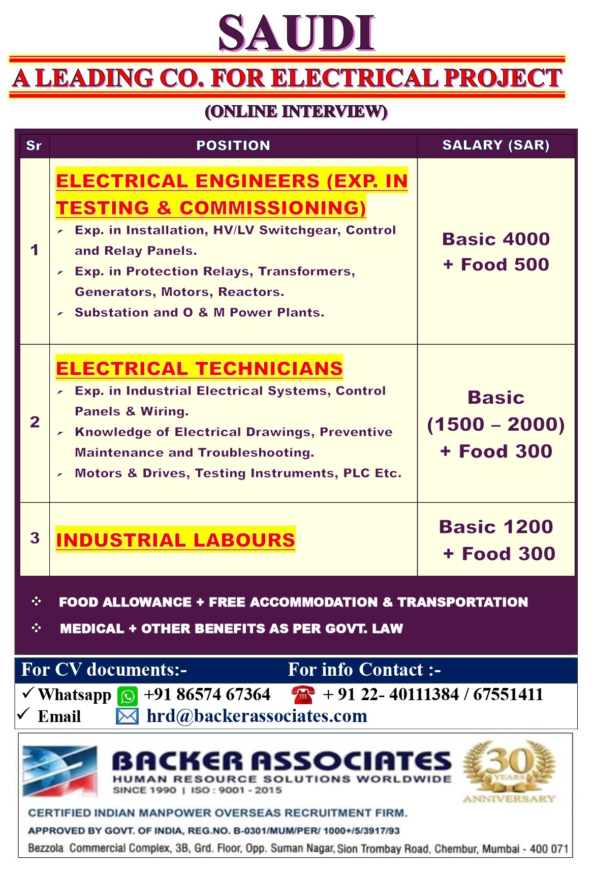 Urgent Hiring for Saudi Arabia