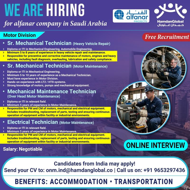Urgent Hiring for Saudi Arabia