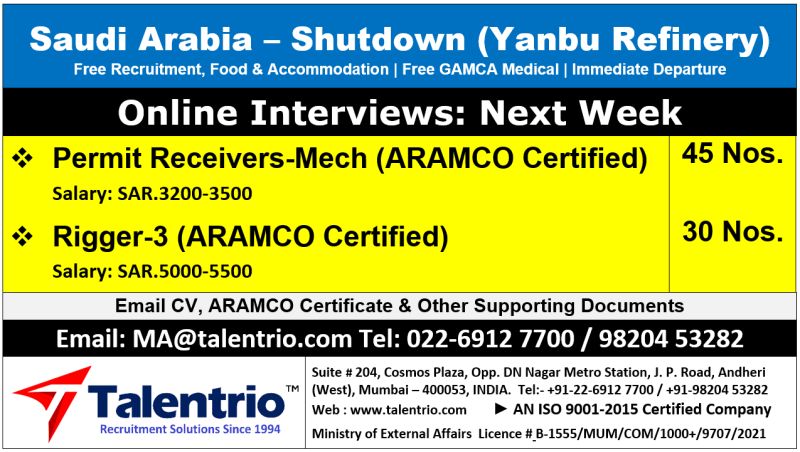 Urgent Hiring for Saudi Arabia