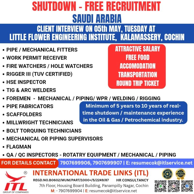 Urgent Hiring for Saudi Arabia