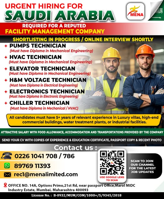 Urgent Hiring for Saudi Arabia