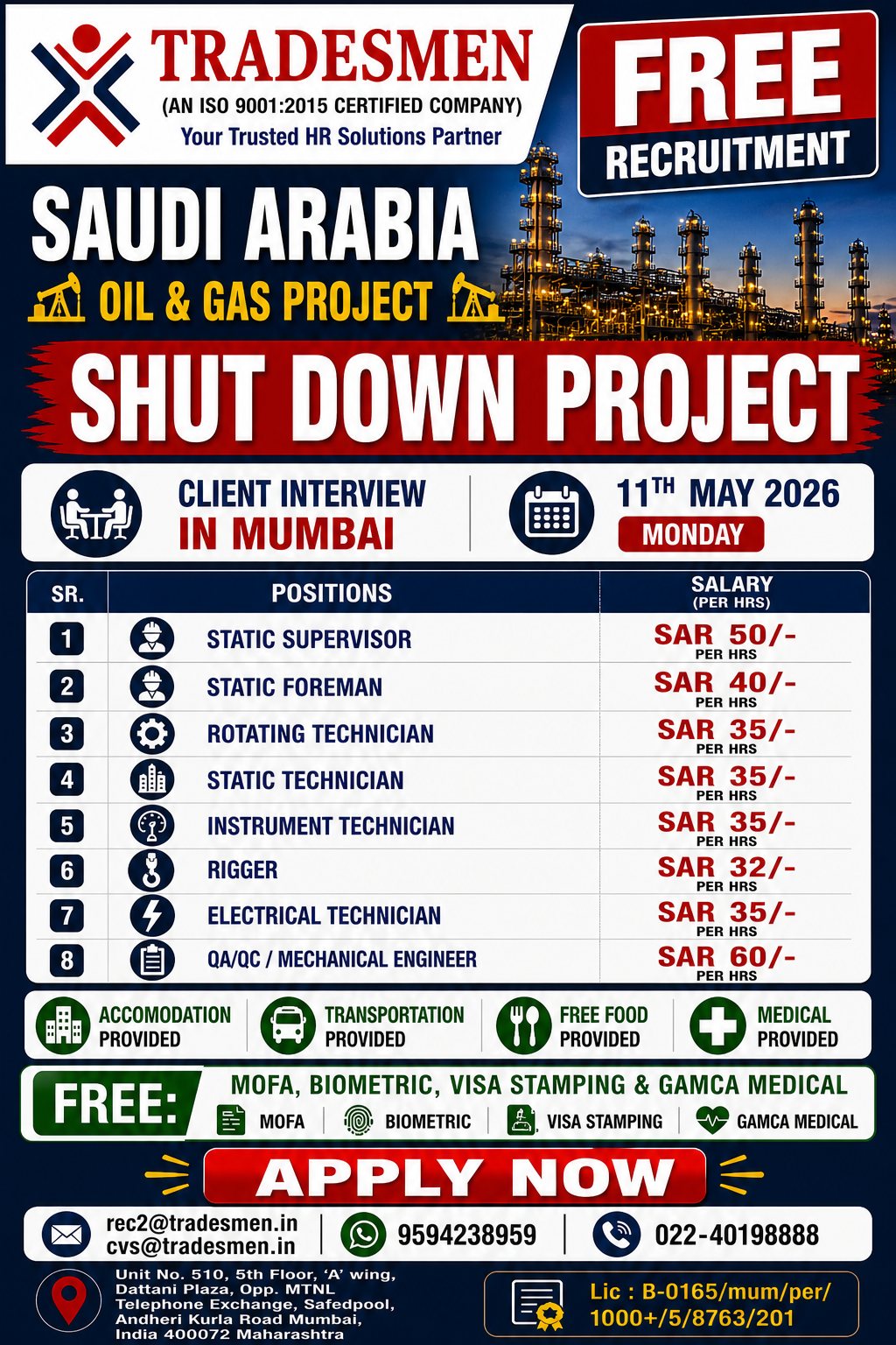Urgent Hiring for Saudi Arabia