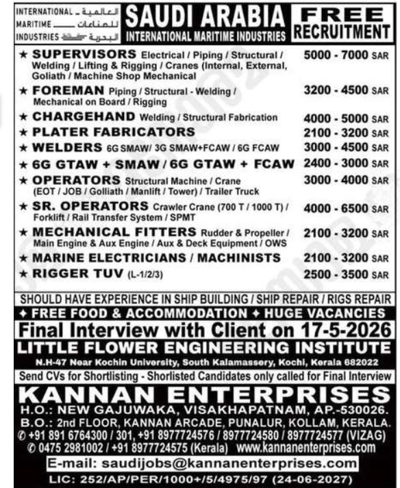 Urgent Hiring for Saudi Arabia