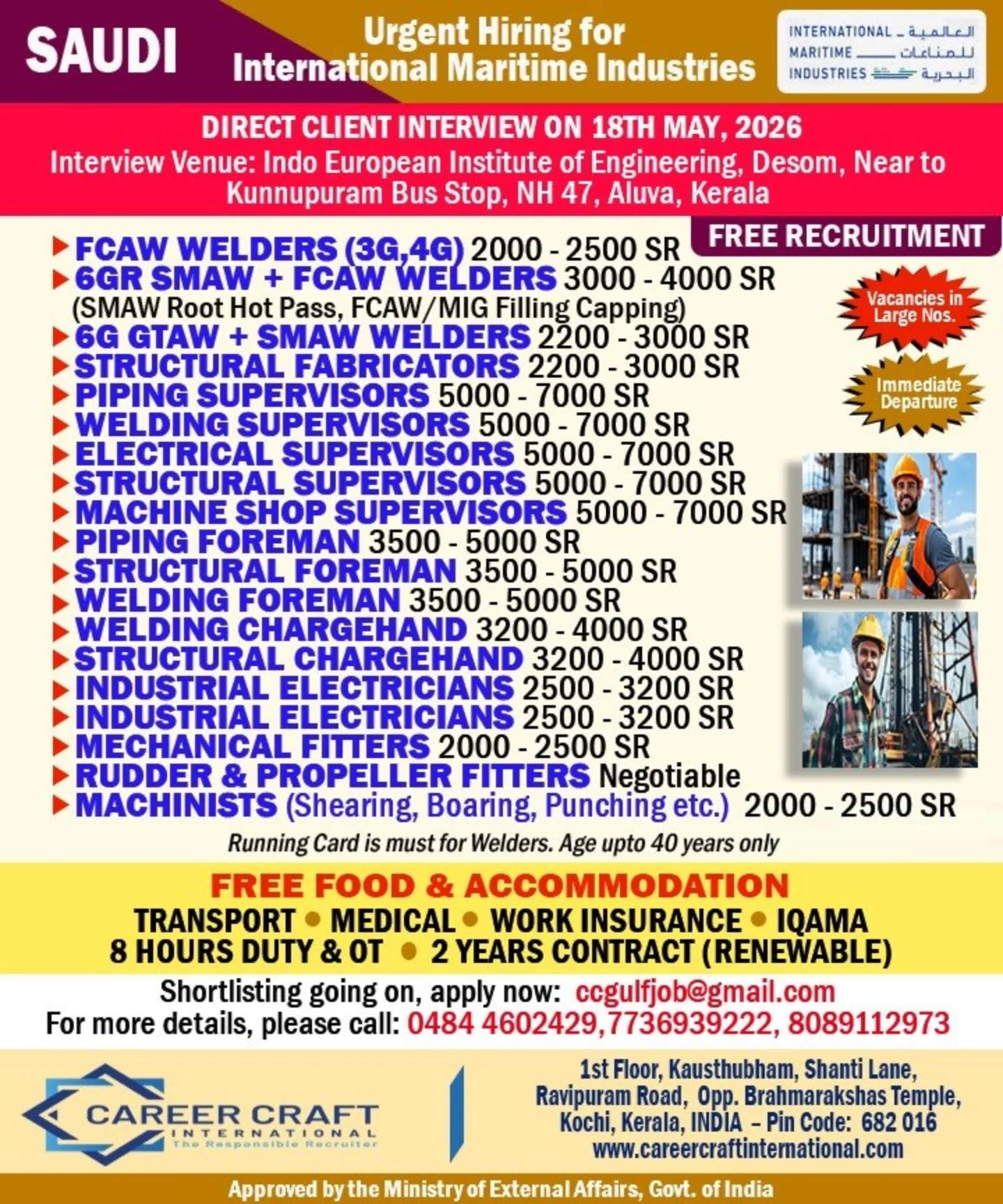 Urgent Hiring for Saudi Arabia