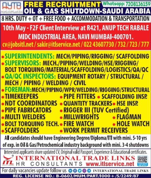 Urgent Hiring for Saudi Arabia