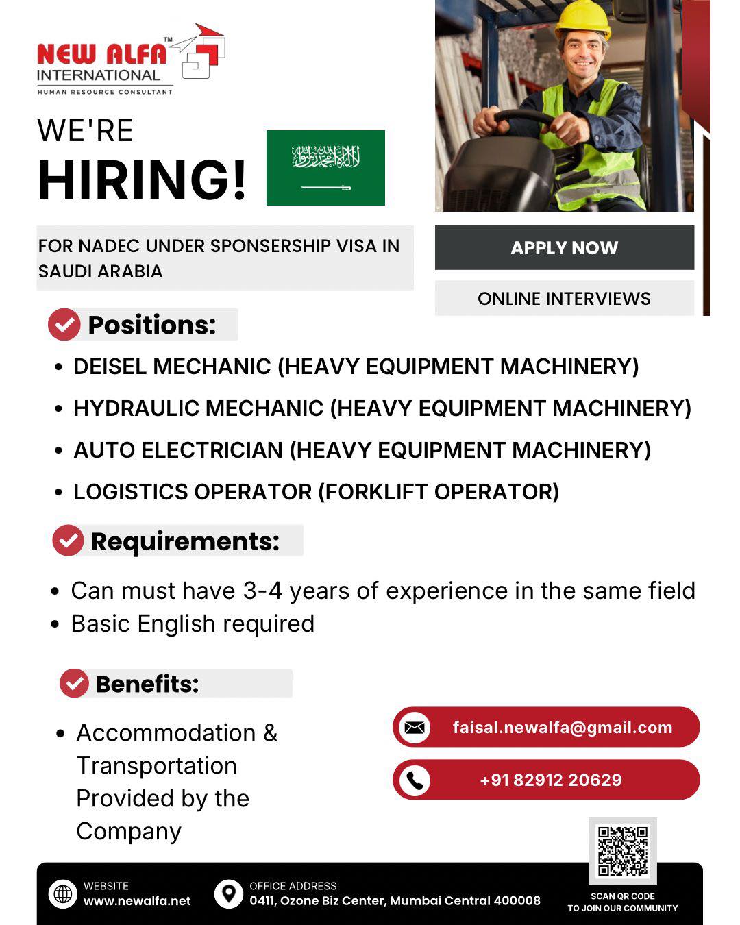 Urgent Hiring for Saudi Arabia