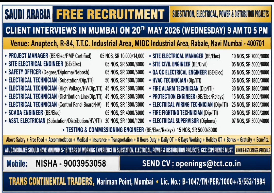 Urgent Hiring for Saudi Arabia