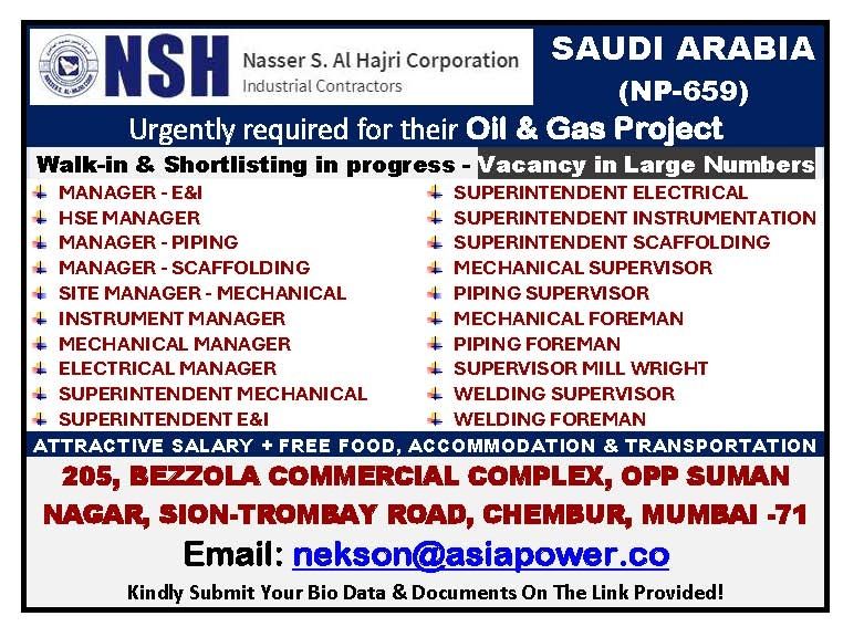Urgent Hiring for Saudi Arabia