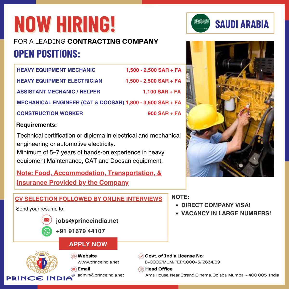 Urgent Hiring for Saudi Arabia