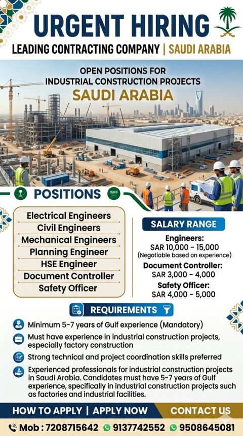 Urgent Hiring for Saudi Arabia
