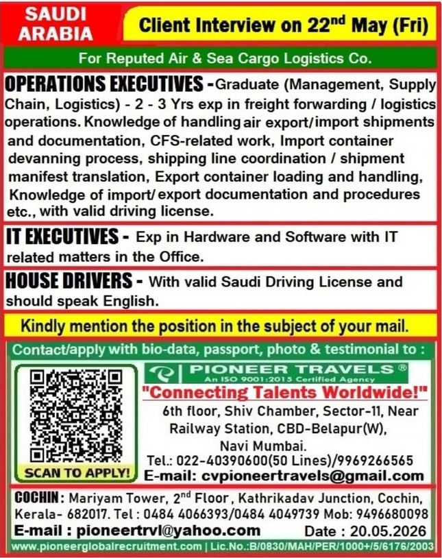 Urgent Hiring for Saudi Arabia