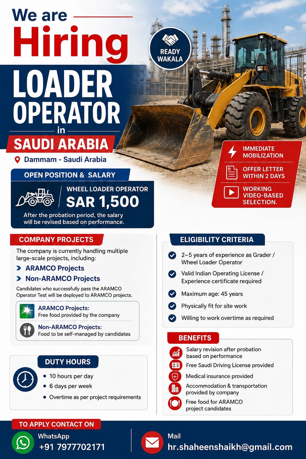 Urgent Hiring for Saudi Arabia