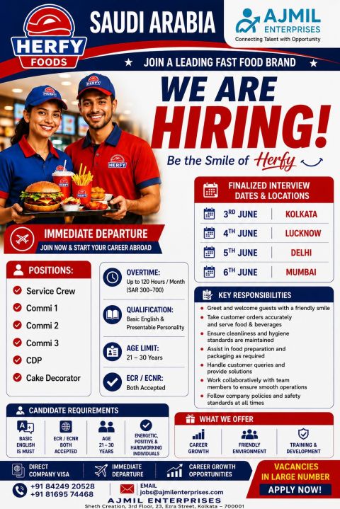 Urgent Hiring for Saudi Arabia