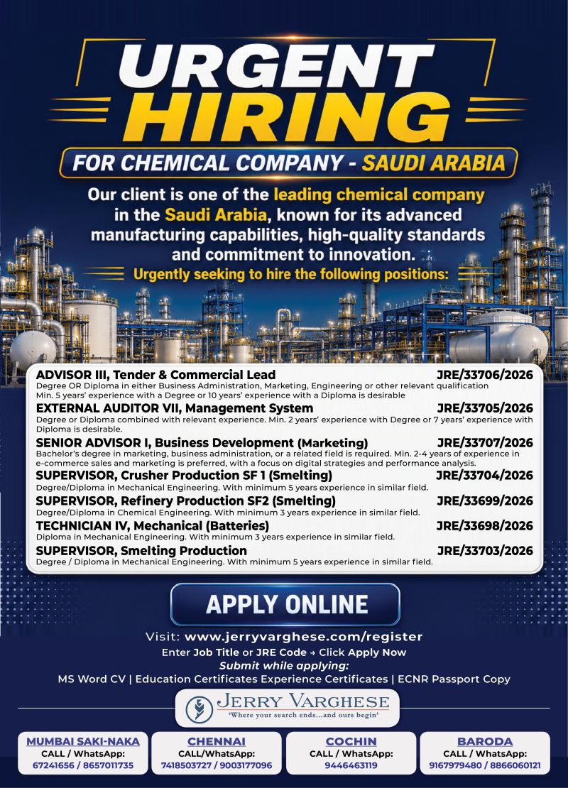 Urgent Hiring for Saudi Arabia