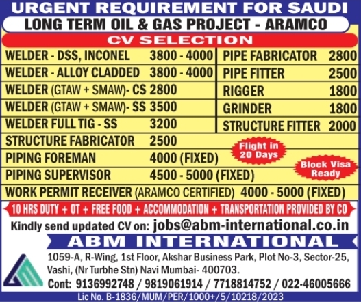 Urgent Hiring for Saudi Arabia