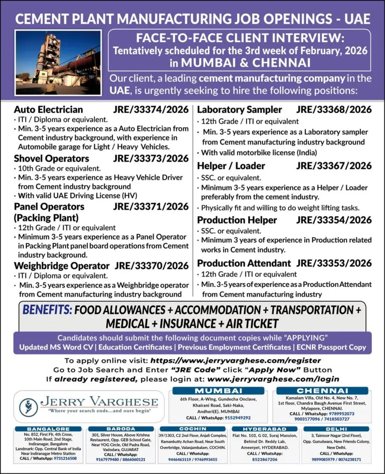 Urgent Hiring for UAE