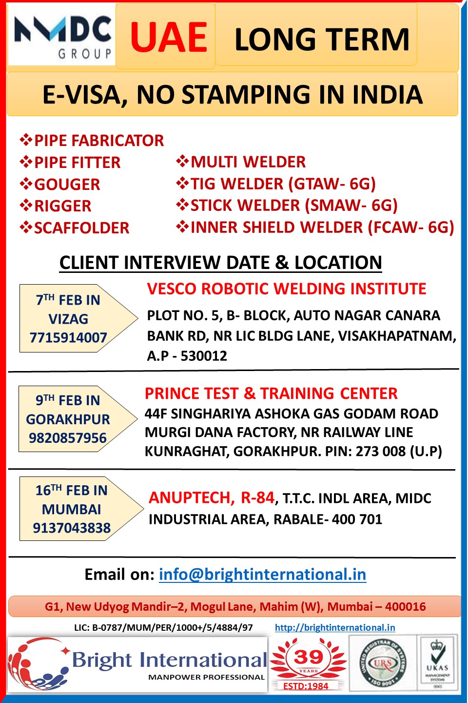 Urgent Hiring for UAE