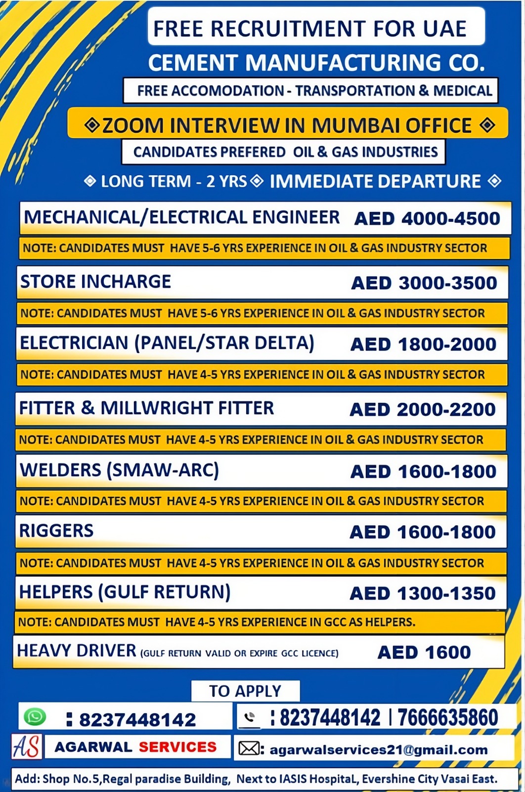 Urgent Hiring for UAE
