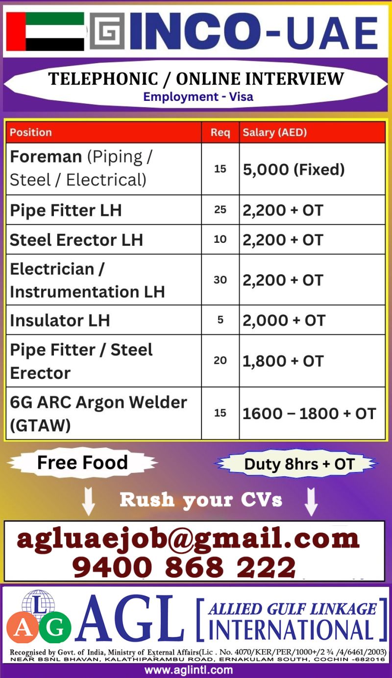 Urgent Hiring for UAE