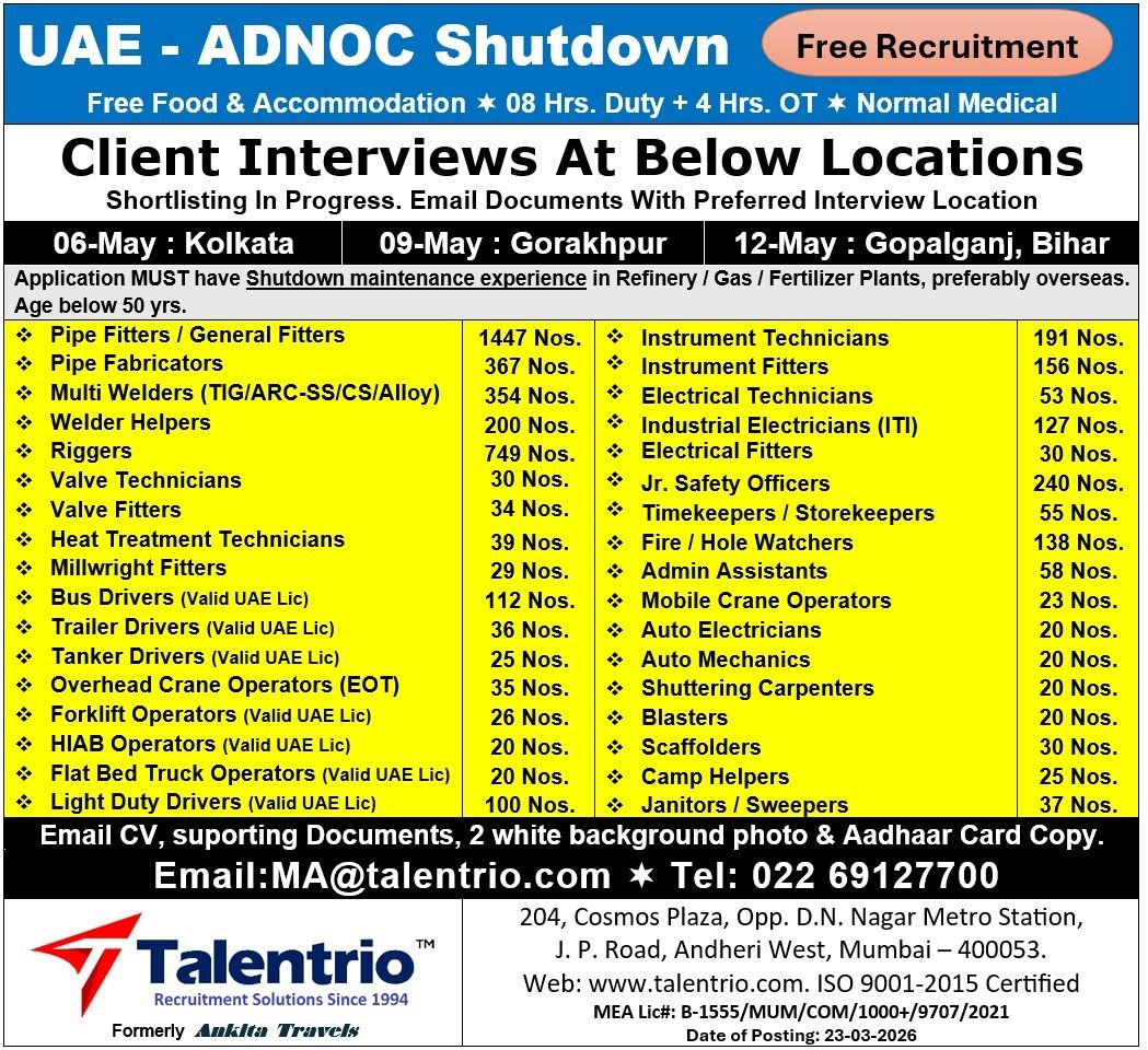 Urgent Hiring for UAE