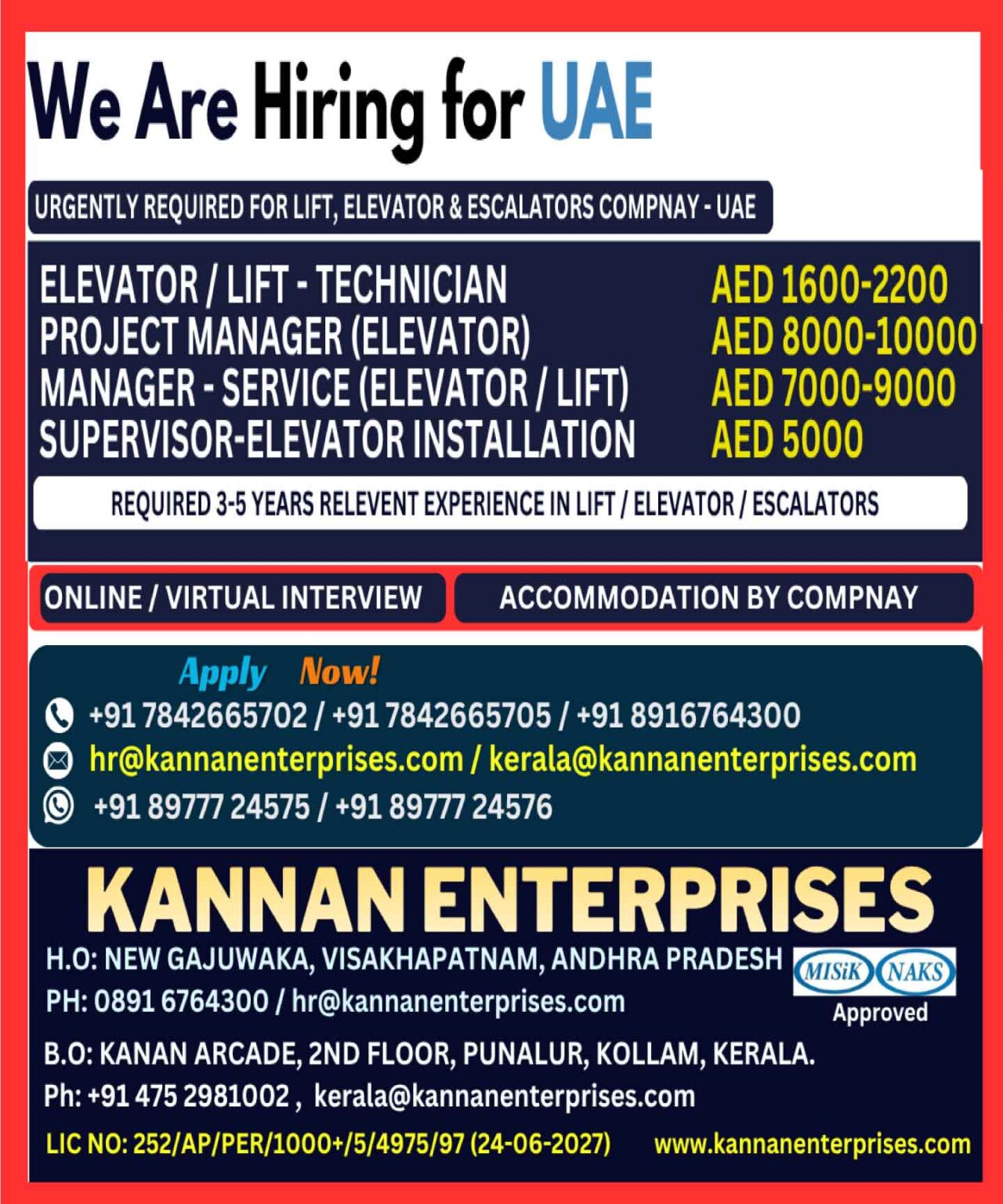 Urgent Hiring for UAE