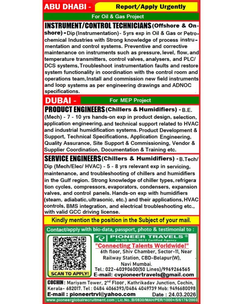 Urgent Hiring for UAE