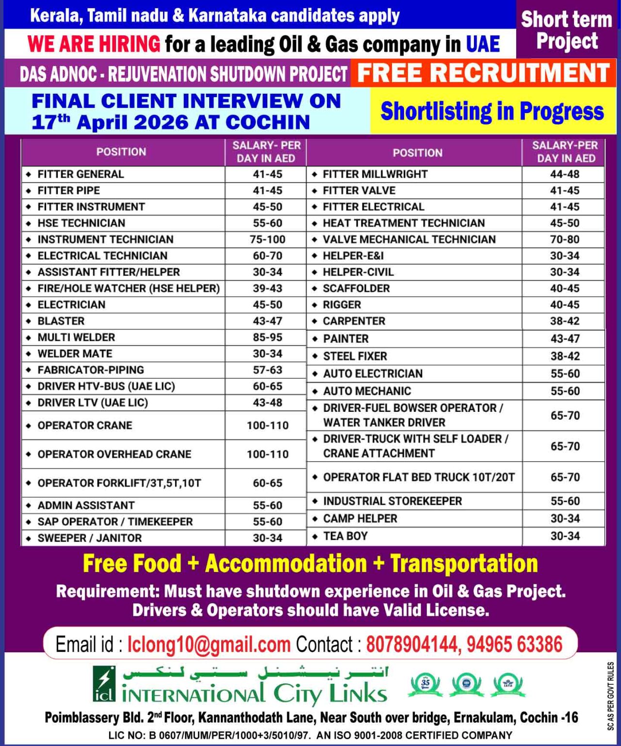 Urgent Hiring for UAE